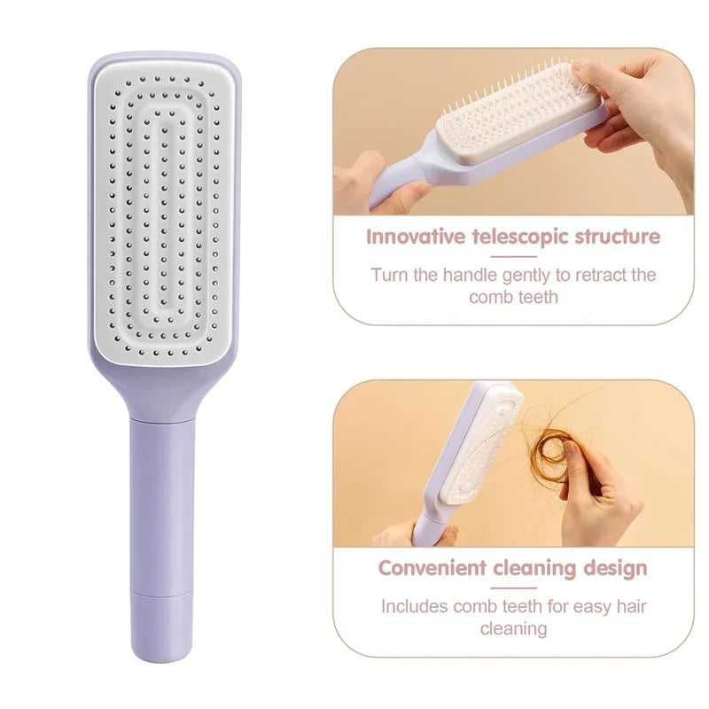 Automatic Cleaning Rotating Lifting Comb Self Cleaning Hairbrush Rotating Retractable Anti Static Massage Comb Scalp Hair Comb Quick Pick Grocers